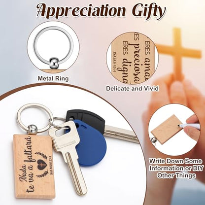 Realspring Spanish Christian Wooden Keychain Bulk - style: Square