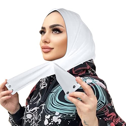 Suillty Fashion Muslim Hijab for Women Instant Snap Fastener Hijab Inner Cap Full Cover Head Wraps Scarf Islam Turban Caps - color: White