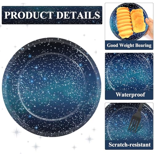 48Pcs Starry Night Starry Sky Galaxy Paper Plates and Napkins Solar System Party Decorations Ramadan Birthday Party Supplies Outer Space Disposable Tableware for Baby Shower Boys Girls Serves 24 - style: Starry Night