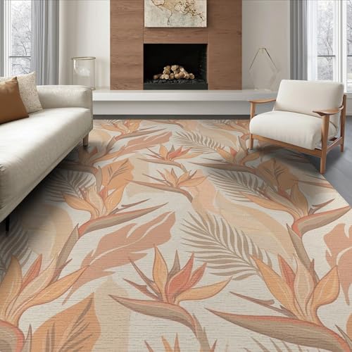 8'x10' Washable Bohemian Leaf Large Rug, Burnt Orange Non-Shedding Pet Friendly Carpet for King Size Bedroom, Master Suite, Under Bed, Foldable Easy Care Mat | Ref:1991826 - color: Beige/Pattern 19, size: 8' x 10' (Rectangular)
