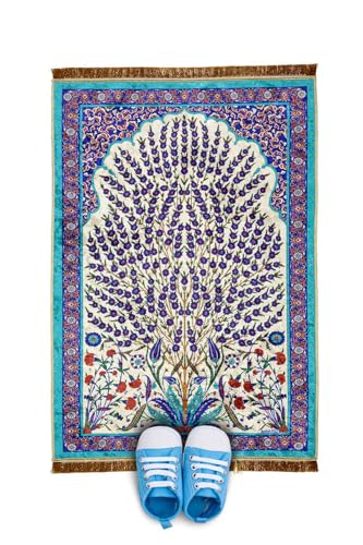 SODEF Prayer Rug Velvet Kids Play Mat 23.6x45.3 in Polyester Muslim Prayer Mat for Children Islamic Gift (Turquoise) - Multicolor
