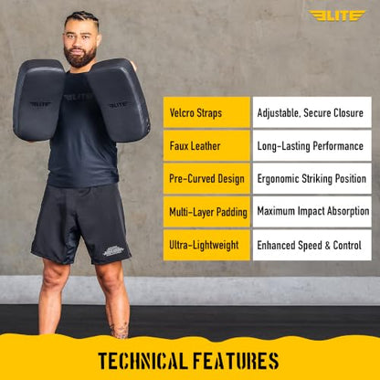 Elite Sports Muay Thai Kickboxing Training Pad for Kickboxing, MMA, Taekwondo, Karate. Ideal for Punches, Knees, and Kicks in Martial Arts Training (ONE PAD ONLY) - color: Solid Black