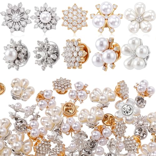 Flower Shape Pearl Rhinestone Brooch, 5 Style - style: Classic