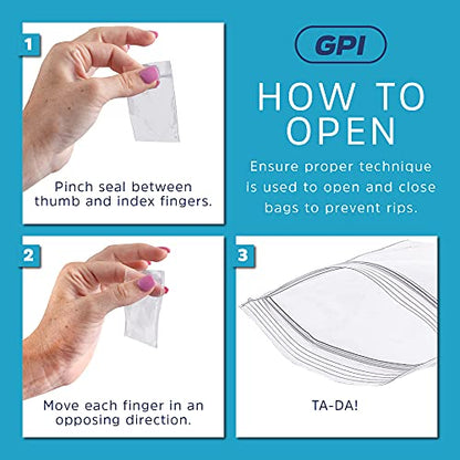 GPI Pack of 500 1.5" x 2" Clear Plastic Reclosable Zip Jewelry Bags - Bulk 2 mil Thick Strong & Durable Poly Baggies With Resealable Zipper Top Lock & write-on white block, for storage & shipping - size: 1.5" x 2"