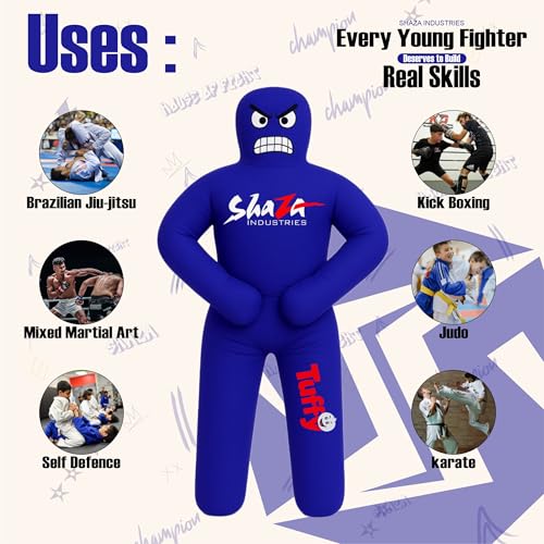 Shaza Toffy Youth Wrestling Dummy, Unfilled Canvas Training Partner, Kids Combat Practice Equipment - color: Blue
