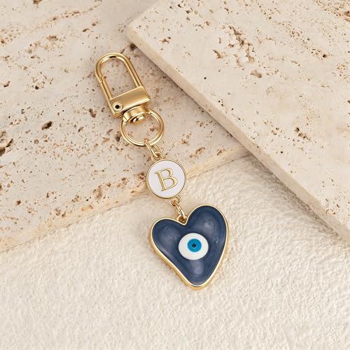 XGALBLA Small Evil Eye Keychains Initial Letter Key Chains for Women Men Car Key Bag Purse Charm- Good Luck Amulet Protection - color: Evil Eye 1-b