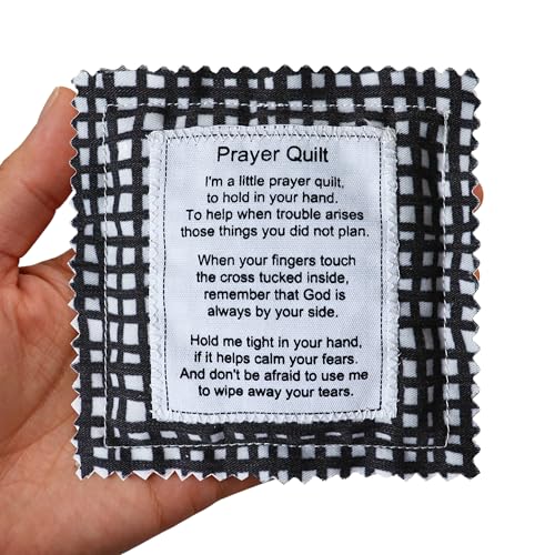 Mini Prayer Quilt with Cross Inside Vintage Pocket Scripture Prayer Quilt Squares Sympathy Christian Gifts for Women Pastor Appreciation Father's Day Graduates Gifts (Black, 1 Pack) - color: Black, size: 1 Pack