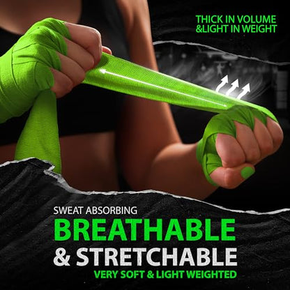 DXM SPORTS Boxing Hand Wraps Inner Gloves - 180 Inch Elasticated Thumb Loop Bandages - Kickboxing MMA Muay Thai Kickboxing Martial Arts Punching Training for Men Women - color: Green