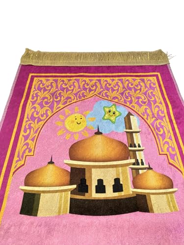 Muslim Kids Prayer Rug, Kids Prayer mat, Islamic Prayer Mat for Children with Free Tasbih and Cap - Ramadan Eid Gifts for Muslim Kids (Pink Set) - color: Pink Set