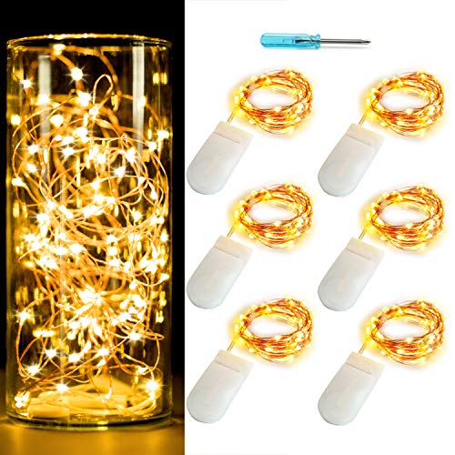 6 Pack 7Ft Starry Fairy String Lights No Remote 20 LED Copper Warm White - color: Copper Warm White, size: 7ft