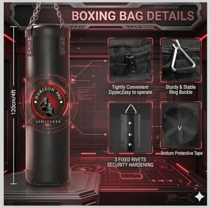 Horizon Pro LLC Punching Bag for Adults, 4ft Heavy Boxing Bag Set with 12OZ Boxing Gloves, Hanging Punching Bags for MMA, Karate, Kickboxing, Boxing, Training at Home or Gym - Unfilled