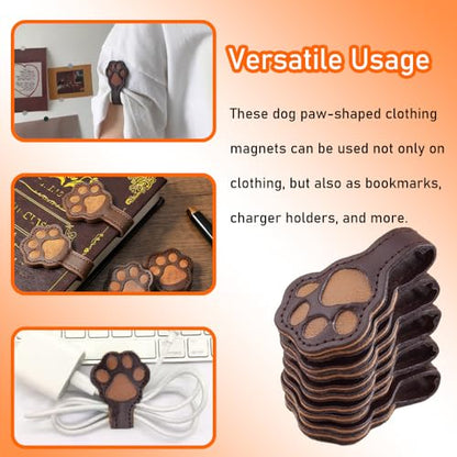 6pcs Magnetic Clothing Clips, Cute Dog Paw Shape Leather Shirt Clips for Women, Strong Hijab Magnets for Scarves Fabric Pants Sleeves
