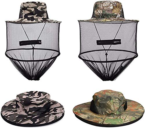 2 Pack Mosquito Head Net Hat, Sun Hat Bucket Hat Fishing Hat with Hidden Net Mesh for Outdoor Lover Fishing Hiking Gardening Beekeeping Men or Women ArmyGreen