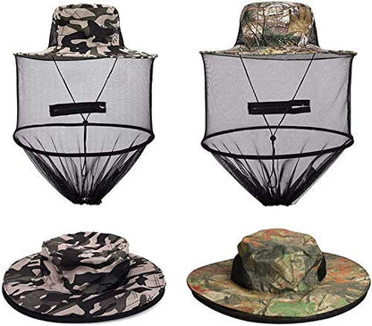 2 Pack Mosquito Head Net Hat, Sun Hat Bucket Hat Fishing Hat with Hidden Net Mesh for Outdoor Lover Fishing Hiking Gardening Beekeeping Men or Women ArmyGreen