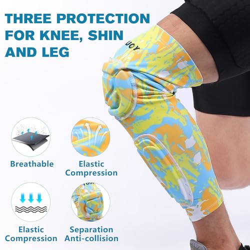 Knee Pads Calf Padded Leg Compression Sleeve Shin Brace Protective Gear for Football Basketball Volleyball Soccer Baseball Youth Adult Yellow 2XL (1 Pair) - color: Yellow, size: XX-Large