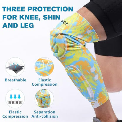 Knee Pads Calf Padded Leg Compression Sleeve Shin Brace Protective Gear for Football Basketball Volleyball Soccer Baseball Youth Adult Yellow 2XL (1 Pair) - color: Yellow, size: XX-Large