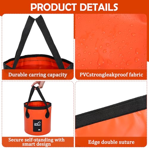 3 Pcs 20L (5-Gallon) Collapsible Bucket Set – Portable Foldable Water Container with Handle for Camping, Hiking, Fishing, Car Washing (Black, Orange, Blue)