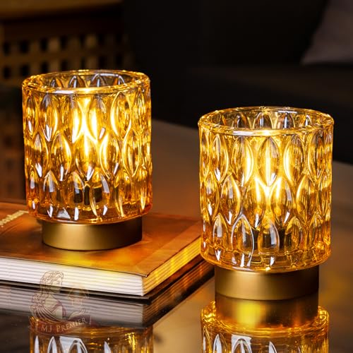 Battery Operated Table Lamp Timer, Small Cordless Lamps Decorative, 2 Amber - color: Amber, size: 2 Packs