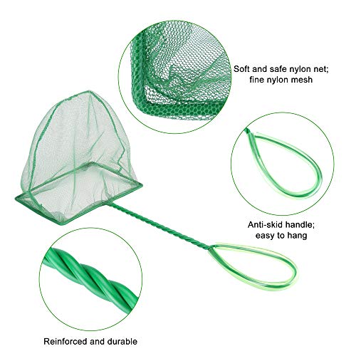 Lpraer 4in 5in 6in Aquarium Fish Net Green Fine Mesh Nylon Net Collection with 11" Long Handle Square Quick Catch Fish Net for Fish Tank - color: Green, size: 6 inch