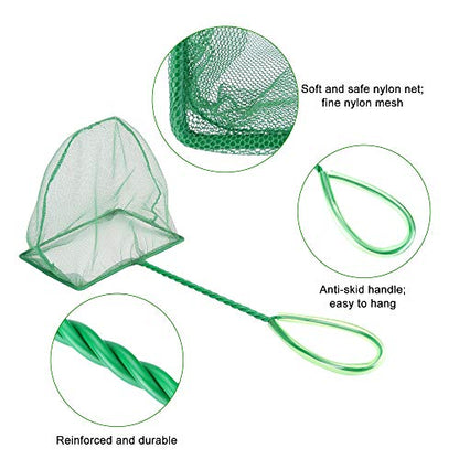 Lpraer 4in 5in 6in Aquarium Fish Net Green Fine Mesh Nylon Net Collection with 11" Long Handle Square Quick Catch Fish Net for Fish Tank - color: Green, size: 6 inch
