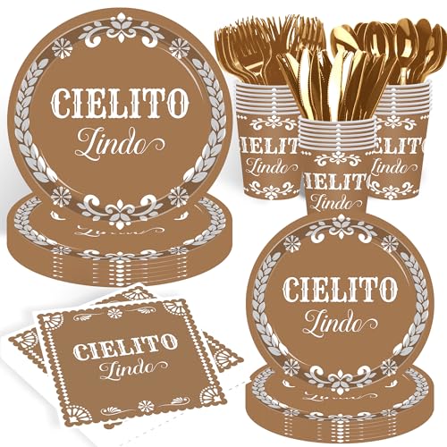 140 pcs Cielito Lindo Baby Shower Tableware, Mexican Theme White Talavera Baby Girl Shower Party Decoration Paper Plates Napkins Forks Serves 20 - size: Mexican - 140pcs