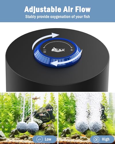 AQQA Aquarium Air Pump, 3W Powerful Dual Outlet Adjustable Oxygen Aerator | Quiet Operation, Stainless Steel Outlet Fish Air Pump, Adjustable Air Flow with Air Stone Bubbler, for Up to 80 Gallon Tank - style: 3W(Tank Up to 80 Gallon Aquariums)
