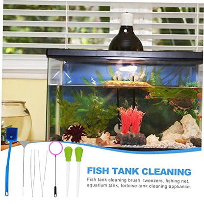 Aquarium Aquascaping Tool Kit 7 Pieces Net Brush Tweezers Scissors Plant Tool Safe for Fish Tank Cleaning Random Color