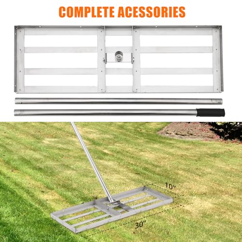 Lawn Leveling Rake – Hand-Pushed Ground Leveler with 30" Stainless Steel Plate, Heavy-Duty Turf & Soil Leveling Tool for Yard, Garden, Driveway & Sports Fields