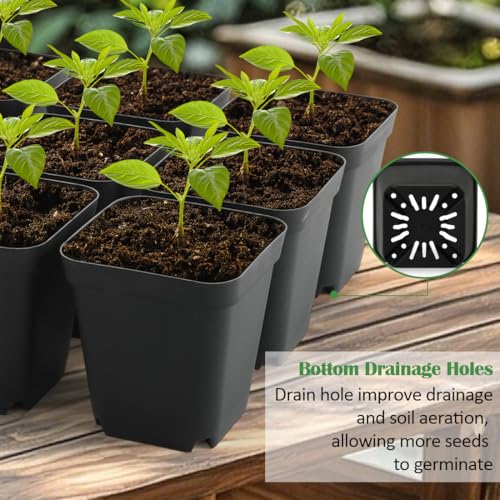 RooTrimmer 4 inch (10CM) Square Nursery Pots 120pcs, Sturdy Seedlings Trays 10 Pcs, Seeds Starter Germination Tray, Microgreening Planter Nursery Propagation 10 Sets - size: 4" Pots-120P + 16.2" x 13.2" x 2.6" Trays-10P