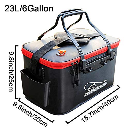 Multi-Functional EVA Foldable Fish Bag for Outdoor - Live Fish Lures and Protection Containers - 8GAL, 6GAL, 4.8GAL, 3GAL - color: 6gal/Black
