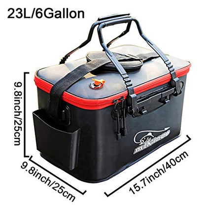 Multi-Functional EVA Foldable Fish Bag for Outdoor - Live Fish Lures and Protection Containers - 8GAL, 6GAL, 4.8GAL, 3GAL - color: 6gal/Black