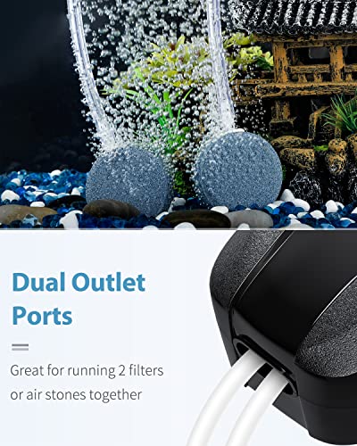 Uniclife Aquarium Air Pump Dual Outlet Fish Tank Aerator with Accessories for 5-200 Gallon Tank - style: 10-100 Gallon