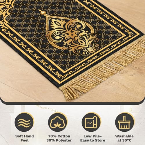Islamic Prayer Mat Set, 4 PCS Thick Soft Muslim Prayer Rug - color: Black