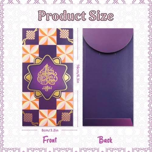 30 Pcs Eid Mubarak Money Envelopes 6.6x3.5 Inch Eid Gifts Cards Holders Assorted Styles Ramadan Pocket Envelope for Money for Islamic Muslim Holiday Party Supplies Celebrations Decor