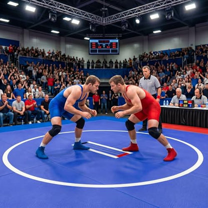 10' x 10' Wrestling Mat (118" x 118" x 1.18") Roll-Up Jiu Jitsu Mat for Home Gym, BJJ, MMA, Grappling, Judo & Martial Arts Training, Durable Non-Slip Folding Exercise Mat - color: Bule