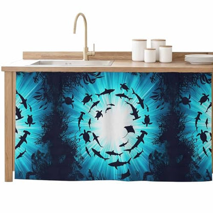 BEMIGO Blue Coastal Cabinet Curtain 28" Wx51 L, Dustproof Storage Cabinet Curtain with Self Adhesive Tape, Nautical Fish Turtle Coral Tall Pantry Cover Drape for Kitchen, Laundry Room, Utility Closet - size: 28"W x 51"L (Pack of 1)