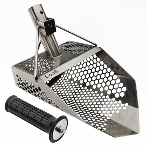 CooB Upgraded Beach Sand Scoop Metal Detector Tool Pro Series Shark 710 | Stainless Steel 1.5mm. Mixed Hexahedron 7-10mm Holes. Light and Strong Metal Detecting Hunting Tool. Powered by CooB