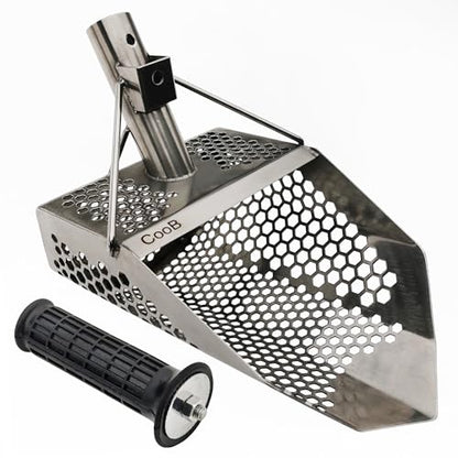 CooB Upgraded Beach Sand Scoop Metal Detector Tool Pro Series Shark 710 | Stainless Steel 1.5mm. Mixed Hexahedron 7-10mm Holes. Light and Strong Metal Detecting Hunting Tool. Powered by CooB