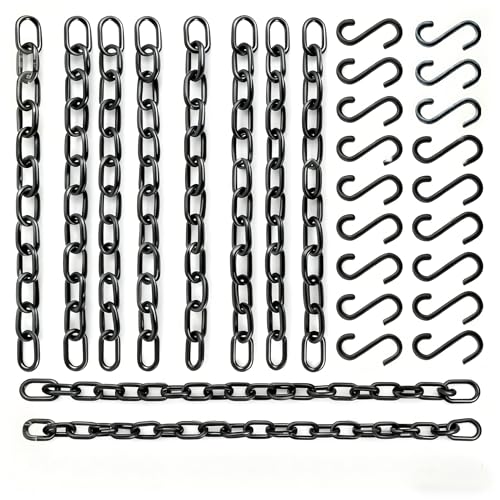 Black Hanging Plant Chains Kit, 10-Inch Adjustable Plant Hangers with Hooks and Clip for Hanging Baskets, Bird Feeders, Wind Chimes, Planters and Porch Signs 10Pack