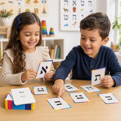 The Dreidel Company Single Pack Aleph Bet Hebrew Alphabet Flashcards – Laminated Hebrew Letter Cards with Transliteration for Kids and Beginners - style: Single