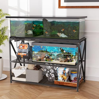 55-75 Gallon Fish Tank Stand, 49.2 x 19.7x 31.5 Inch,Industrial Aquarium Stand with Power Outlet and Switch, Turtle Tank, Reptile Terrariums and Breeder Tank Stand, Black