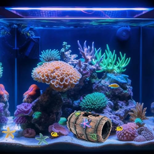 Star-Fish Broken Barrel Betta Fish Tank Decorations, Fish Aquarium Decorations Broken Barrel x 1pc, Tank Accessories Ornaments Starfish x 2pcs(Yellow and Blue
