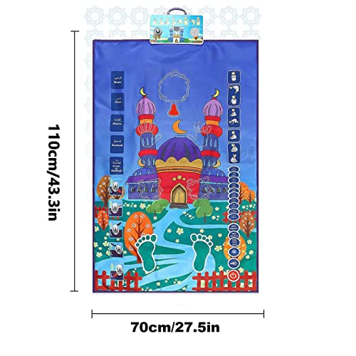 Kids Muslim Prayer Rug - Electronic Islamic Prayer Carpet Mat, Teaching Talking Music Mat with Worship Step Guide for Toddlers (Classic Blue)