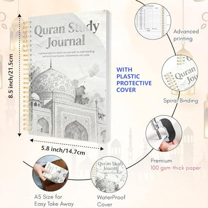 Premium Quran Study Journal - A5 Spiral Bound Islamic Reflection Notebook with 120 Pages 100gsm Thick Paper - Arabic & Translation Tracker for Daily Quranic Study, Memorization & Ramadan Gifts (Pencil Sketch) - color: Pencil Sketch