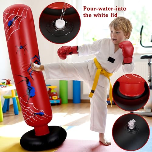 Shappy Inflatable Punching Bag Larger 62.99 Inch Spider Stable Boxing Bag Set with Gloves and Pump for Practicing Karate Taekwondo