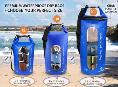 Freegrace Waterproof Dry Bag Set of 3 - Submersible Dry Sack with Double Zip Lock Seals - Includes Waist Pouch & Phone Case - Perfect for Kayaking, Swimming, Boating & Rafting (Navy Blue(Window), 20L) - color: Navy Blue, size: 20L, style: Window