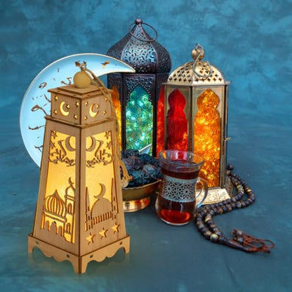 Eforcase Ramadan Lantern Hanging Decorations Wood Table Lamp Ramadan Kareem Tabletop Moon Palace Night Lights Ramadan Decorations Eid Mubarak Ornaments Tabletop Centerpiece Decor Decorative Lamp