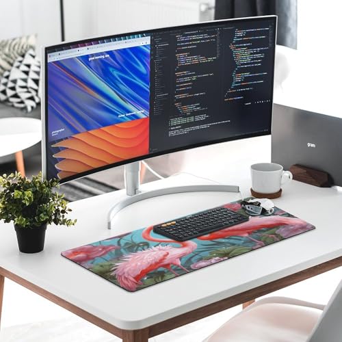 Large Size Gaming Mouse Pad Flamingo Love Flowers Desk Mat Non-Slip Base Waterproof Desktop Writing Pad for Office Home - color: Flamingo Love Flowers, size: 30x80cm