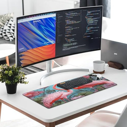 Large Size Gaming Mouse Pad Flamingo Love Flowers Desk Mat Non-Slip Base Waterproof Desktop Writing Pad for Office Home - color: Flamingo Love Flowers, size: 30x80cm