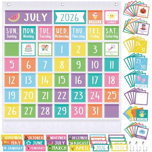 Sinload Classroom Calendar Pocket Chart White, Colorful - color: White, style: Colorful
